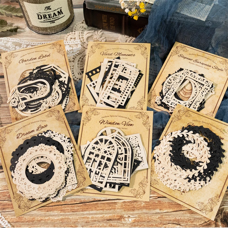

16Pieces Lace Material Paper Border Museum Hand Tent Collage Hollow Embossed Decorative Paper Writing Scrapbooking
