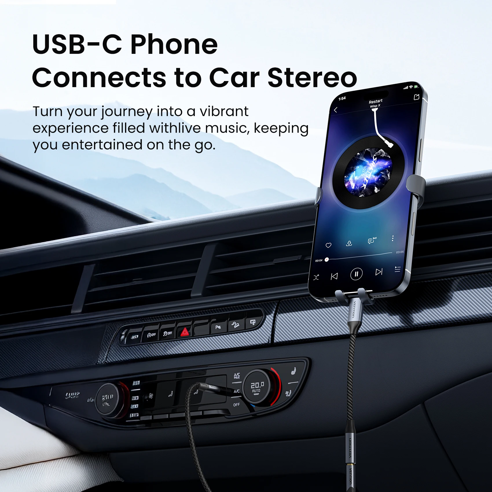 벤션 USB 타입 C - 3.5mm 이어폰 어댑터 잭 헤드폰 USB C 케이블 Aux 오디오 케이블 어댑터 (아이폰 17, 16, 삼성 S24 호환)