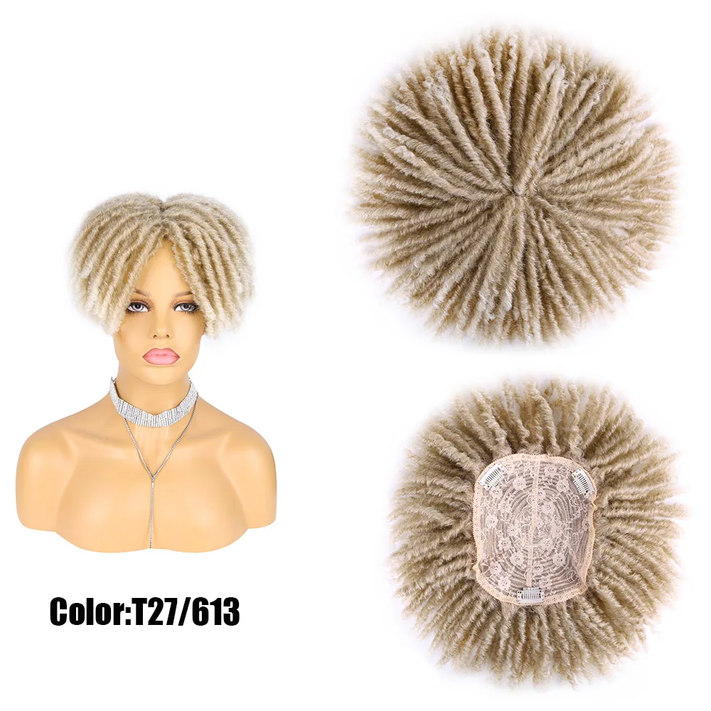 Blonde Dreadlock Hair Topper Synthetic Locs Ombre Braided Half Wig Short Dreadlocs Hair Toupee Afro Wigs for Black Women and Men