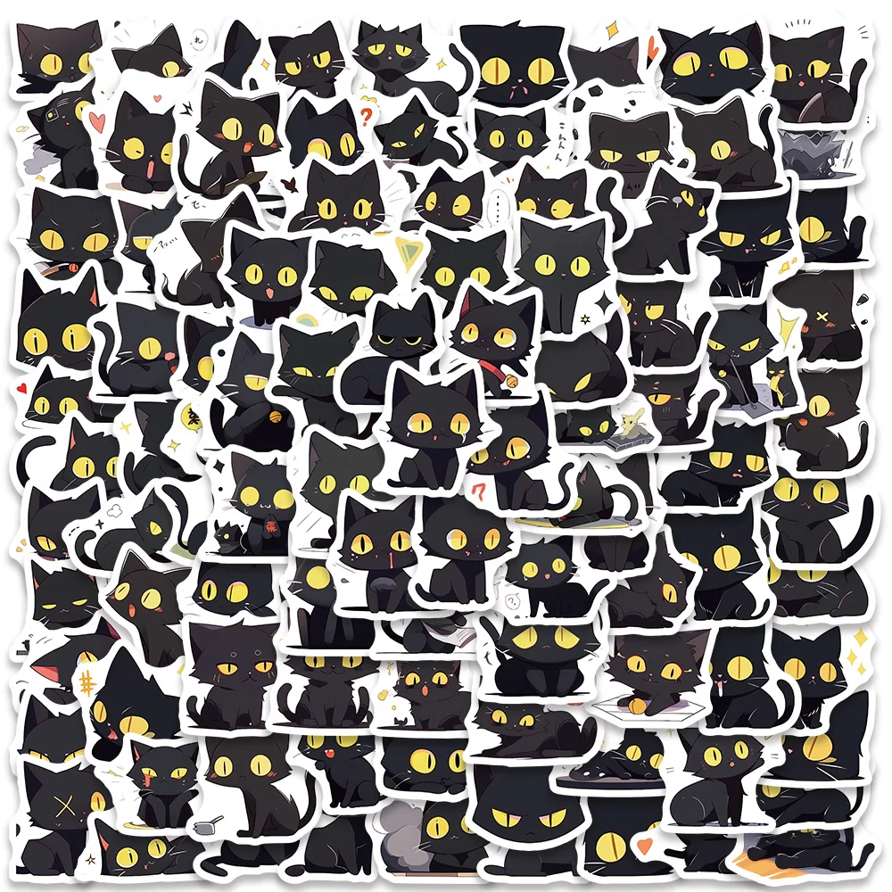 100pcs Cute Cartoon Animals Black Cats Stickers For Laptop Guitar Phone Luggage Decor Waterproof Graffiti Bicycle Car Decals 10 in 1 whiteboard marker pen painting graffiti drawing pen black