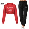 New Women 2 Piece Customize Your Logo Sweatsuit Outfits Crop Hoodies and Jogger Pants Tracksuit Casual Jogger Sets 4