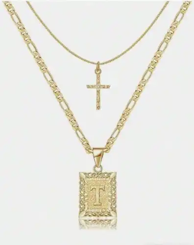 Letter Necklace Layered Initial Cross Necklace, Layering Square Letter Pendant Figaro Chain Cross Choker  for Women Girls
﻿ - Image 28