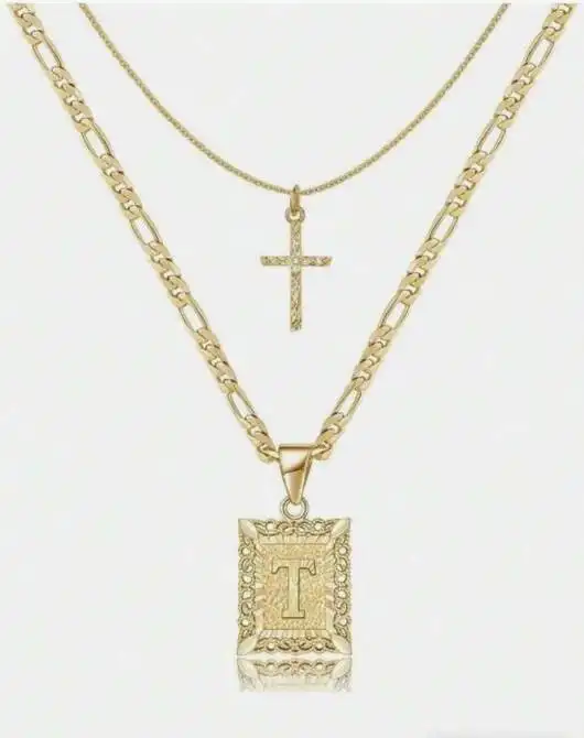 Letter Necklace Layered Initial Cross Necklace, Layering Square Letter Pendant Figaro Chain Cross Choker  for Women Girls
﻿ - Image 28