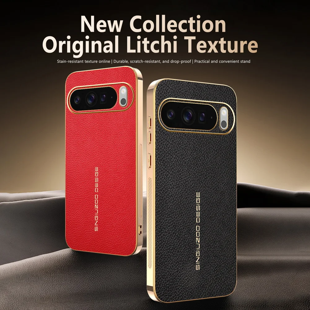 Classic Lychee Leather Electroplated Frame Slim Protective Case