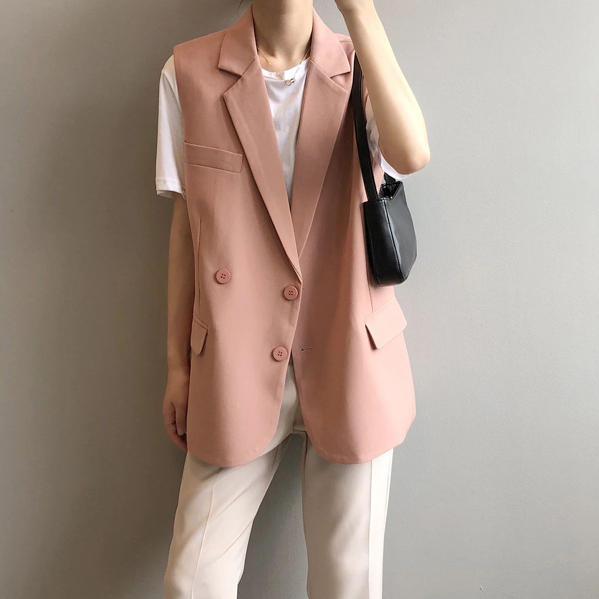 Long Women Vest Spring Summer New Pink Style Sleeveless Cardigan Jackets  Solid Casual Ladies Outfit Classy Loose Zevity - Vests - AliExpress