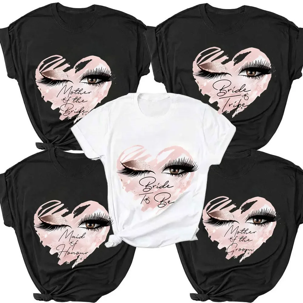 

Eyelashes Makeup Tshirt Team Bride T-Shirt Bridal Shower Tees Bridesmaid Wedding Hen Party Tops Lashes Graphic Women Clothes