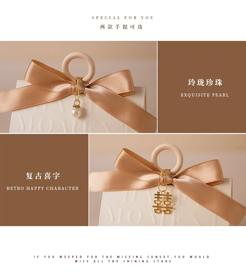 Triangular Champagne Wedding Gift Boxes – Candy Packaging Favor Boxes with Ribbon for B... - SKU WGB17073 - UGI Packaging