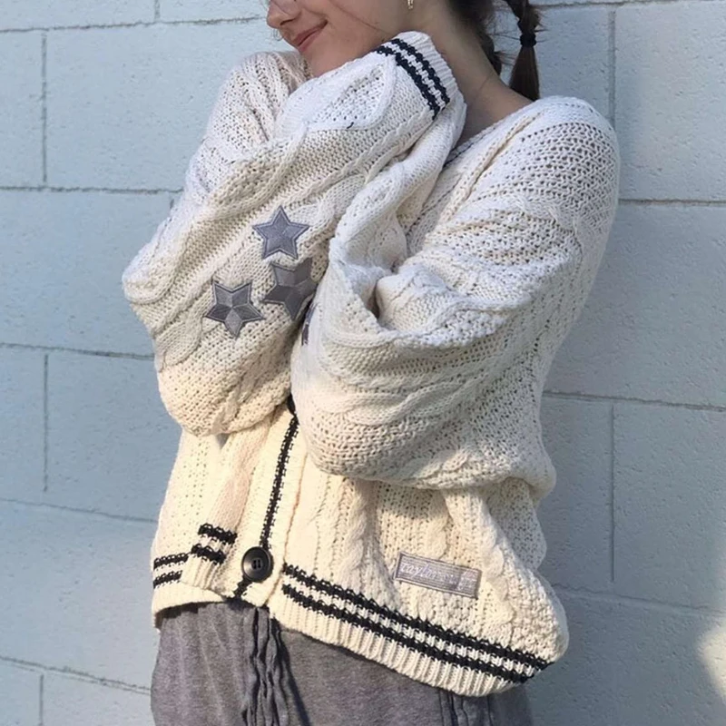 

Свитер женский трикотажный с вышивкой в виде звезд, Y2K