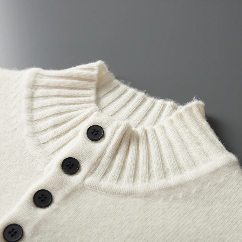 Meeste 100% Meriinovillast nööpide ja madala kraega kampsun S-XXL 4