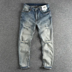 Autumn new hole washed to do old jeans men ins trend side slit zipper high street long pants
