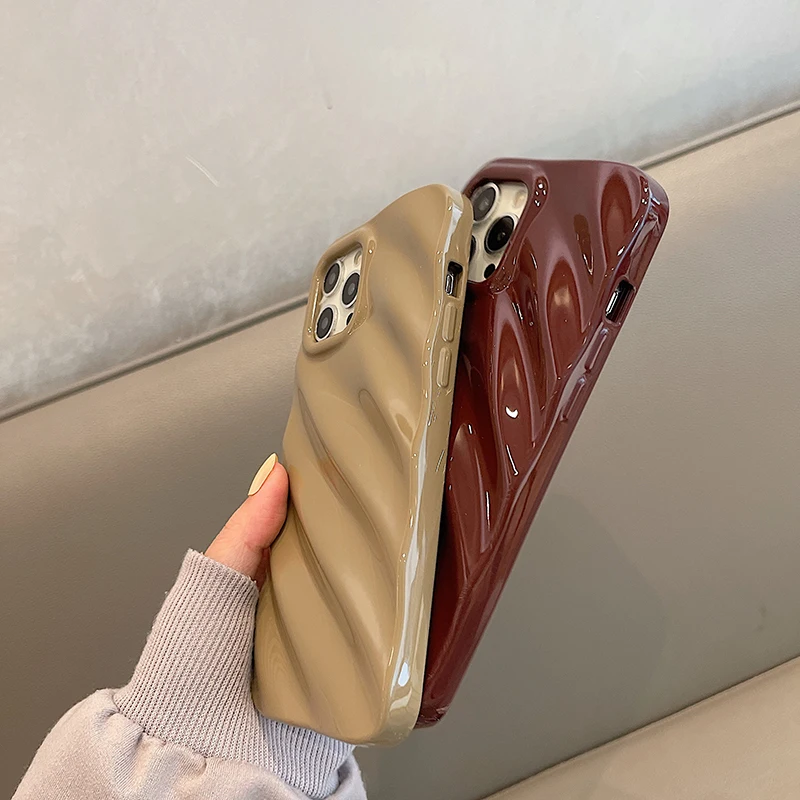 Japan Korea Ins Solid Color Wave Pleat Phone Case For Apple iPhone