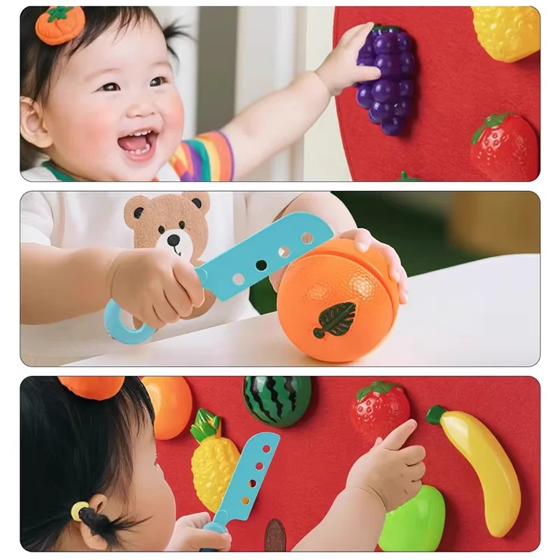 Gioco di simulazione cucina in feltro per bambini, adesivi da parete/recinzione, simulazione di frutta e verdura da fattoria, giocattolo per attività motorie grosse - immagine 3