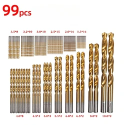 Premium Titanium Coated High Speed Steel Drill Bit Set - Hex Shaft & Spiral Twist for Versatile Drilling in Metal, Wood, and Plastic (99pcs in bags)
