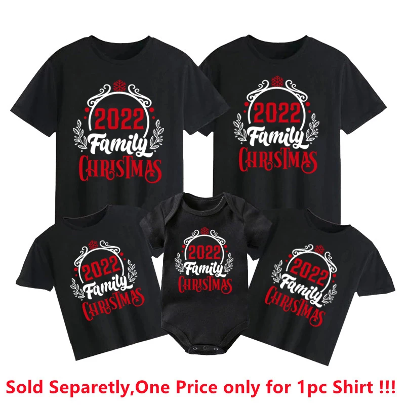 thumbnail image 4 of Camisas navideñas familiares 2022, trajes familiares a juego de algodón, camisetas para papá, mamá, niños, mamelucos para bebés, blusas a juego, ropa de Navidad, regalo, 4 of 5