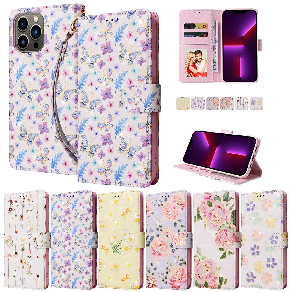 

Anti-theft Wallet Flip Case For Samsung Galaxy A12 A22 A32 A52 A52S A13 A23 A33 A53 M23 A51 S22 Luxury Gold Floral Leather Cover