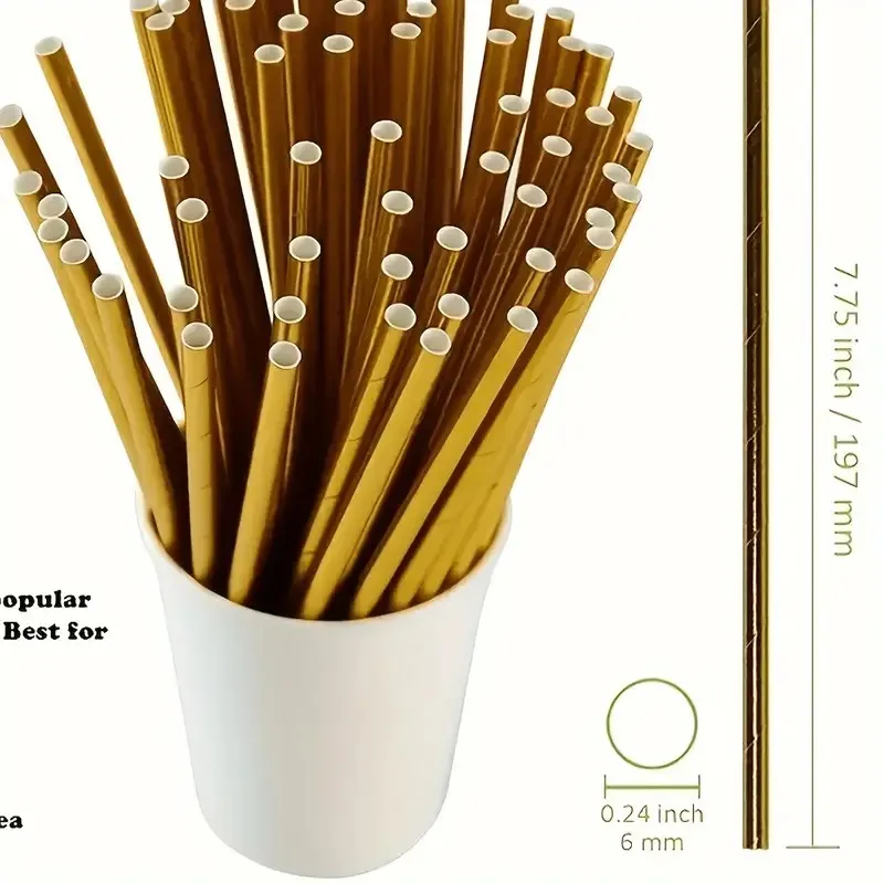 25pcs Golden Paper Straws Set for Party, Wedding and Cocktail High QualityDisposable Drinking Straws