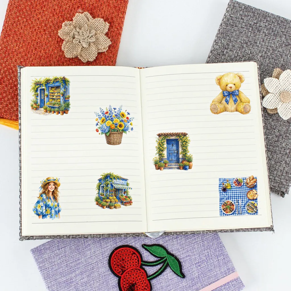 50Pcs 파란색 노란색 수채화 목가적 투명 PET 스티커 DIY 장식 전화 케이스 저널 LanLanStickersWorld Store