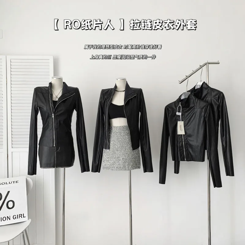 

Облегающее женское кожаное короткое пальто в байкерском стиле Y2K, модная темпераментная уличная одежда, винтажные уличные кожаные пальто
