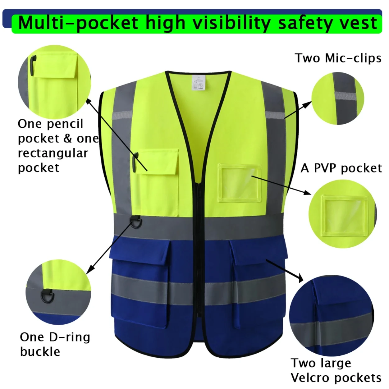 

Reflective Safety Vest High Visibility XXXL Motorcycle Jacket Safety Vest Fluorescent Signal Police For Men Woman