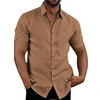 Summer Men's Short Sleeve Shirt Fashion Solid Color Linen Cotton Breathable Leisure Lapel Button T-shirt Business Casual Shirt 3