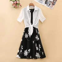 New Elegant Suit Two-piece Dress High Waist Sleeveless Slim A-line Skirt Floral Embroidery White Top Bow Belt Vintage  WOMEN - Image 5