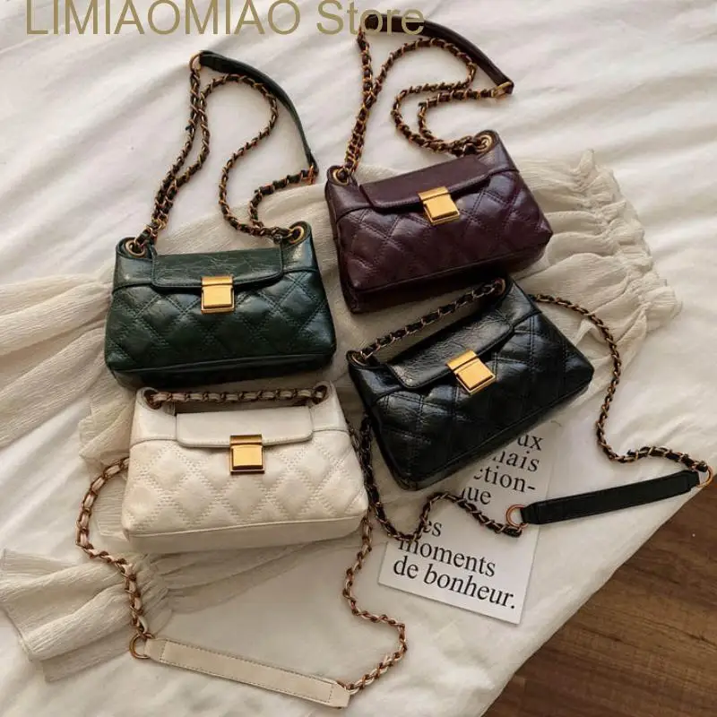 New Spring Vintage Rivet Small Square Crossbody Bags Mini Women Handbag Lock Pu Leather Chain Shoulder Bag Woman Messeng Bags