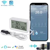 Tuya WiFi Zigbee Temperature Humidity Sensor Digital LCD Screen with External Probe WorkWith Yandex SmartLife Alexa