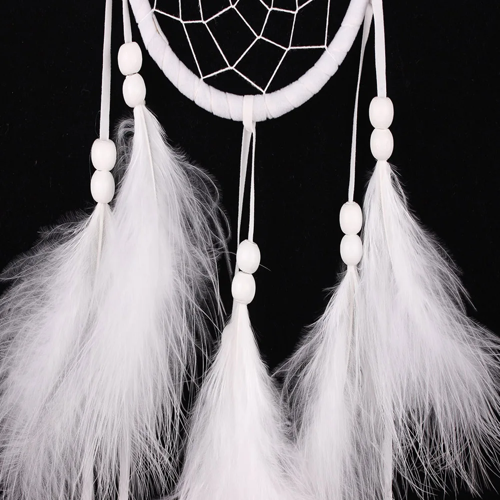 White Feather Dream Catcher Wind Chimes - Handmade Wall Hanging Decor