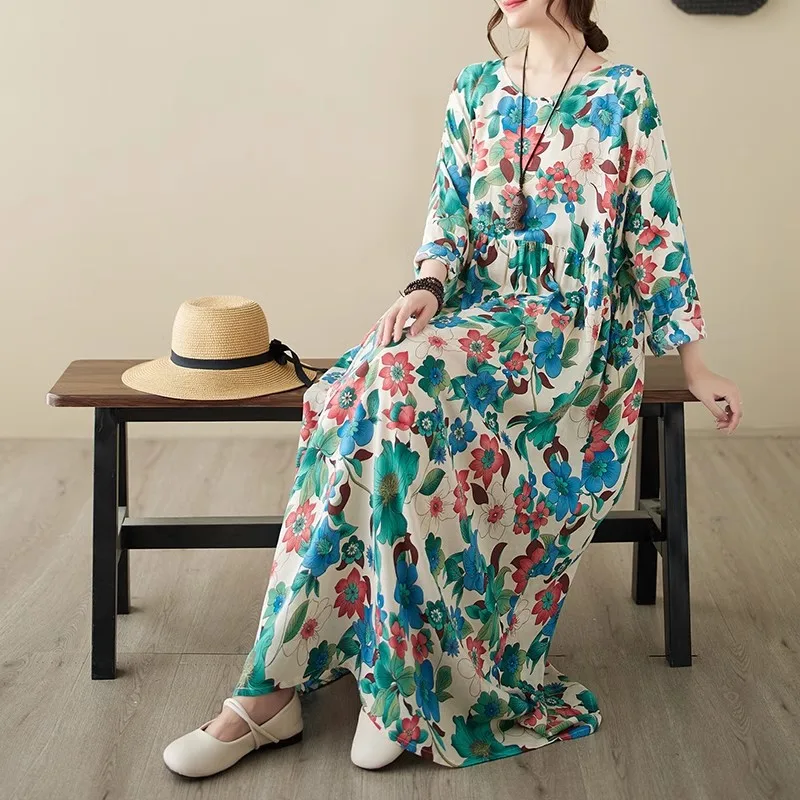 Spring Long Sleeve Nightdresses Women Sleepwear Cotton Linen Dress Nightgown Plus Size Nightwear loose Can Outside Wear