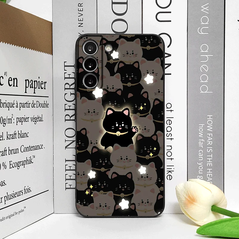 Cartoon Black and White Cat Couple Shockproof Soft Phone Case Cover