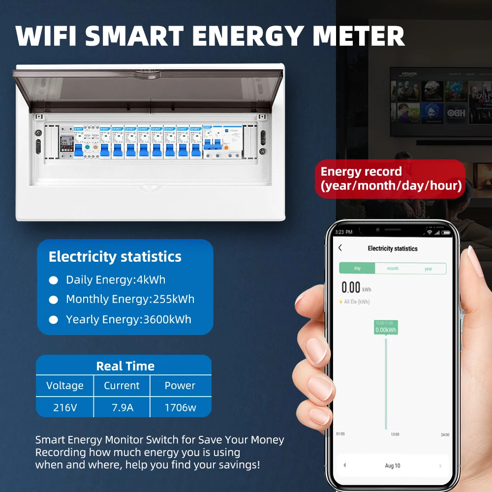 1P+N WIFI Smart Switch Energy Meter KWh Metering Monitoring Circuit Breaker Timer Relay MCB TUYA Smart Life 110VAC 230VAC