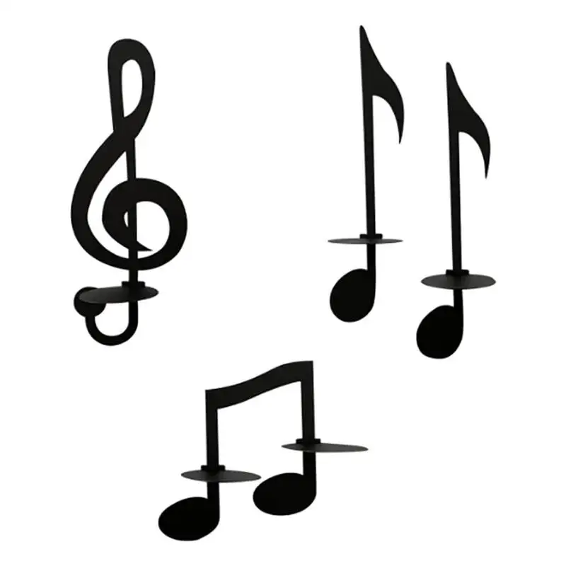 

Black Music Note Wall Art 4 Pcs Wall Mounted Iron Candle Holders Music Note Candlestick Music Symbol For Bedroom Living Room