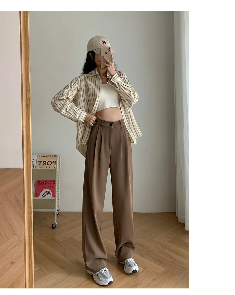 Yitimoky White Suits Pants for Women Elegant Office Ladies Trousers Wide Leg Straight Loose Baggy Black Work Korean Style Pants cargo pants for women