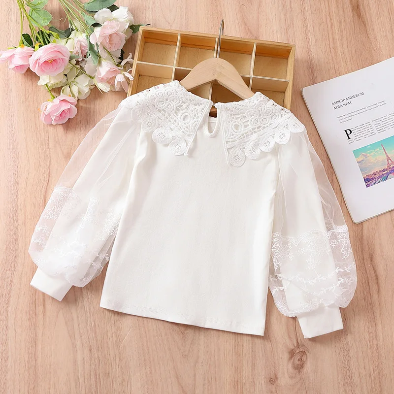 Autumn Girls Blouse Children Clothing Cute Bow Child Shirt Cotton Long Sleeve Shirt Kids Clothes 4 Colors Age 2-16T 1584