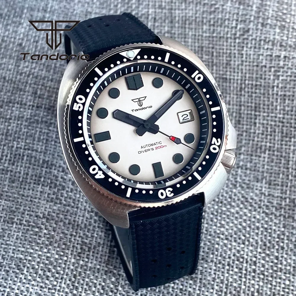 

Tandorio 44mm Diving Watch for Men NH35A Movement Automatic Sapphire Glass Brushed Case Ceramic Bezel Date Dress 200m Waterproof