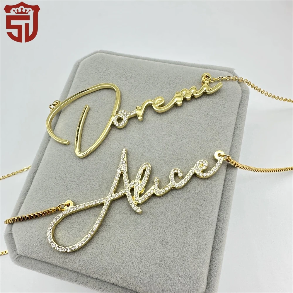 2023 New Cursive Letter Necklace Custom Handwriting Name Necklace Personalize Cz Zircon Necklace For Women Jewelry Gifts