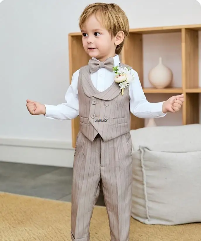 Boys Suit Set Baby Kids Beaufitul Photograph Suit Flower Boys Luxurious Birthday Dress Children Formal Wedding Performance Dance Tuxedo Wear