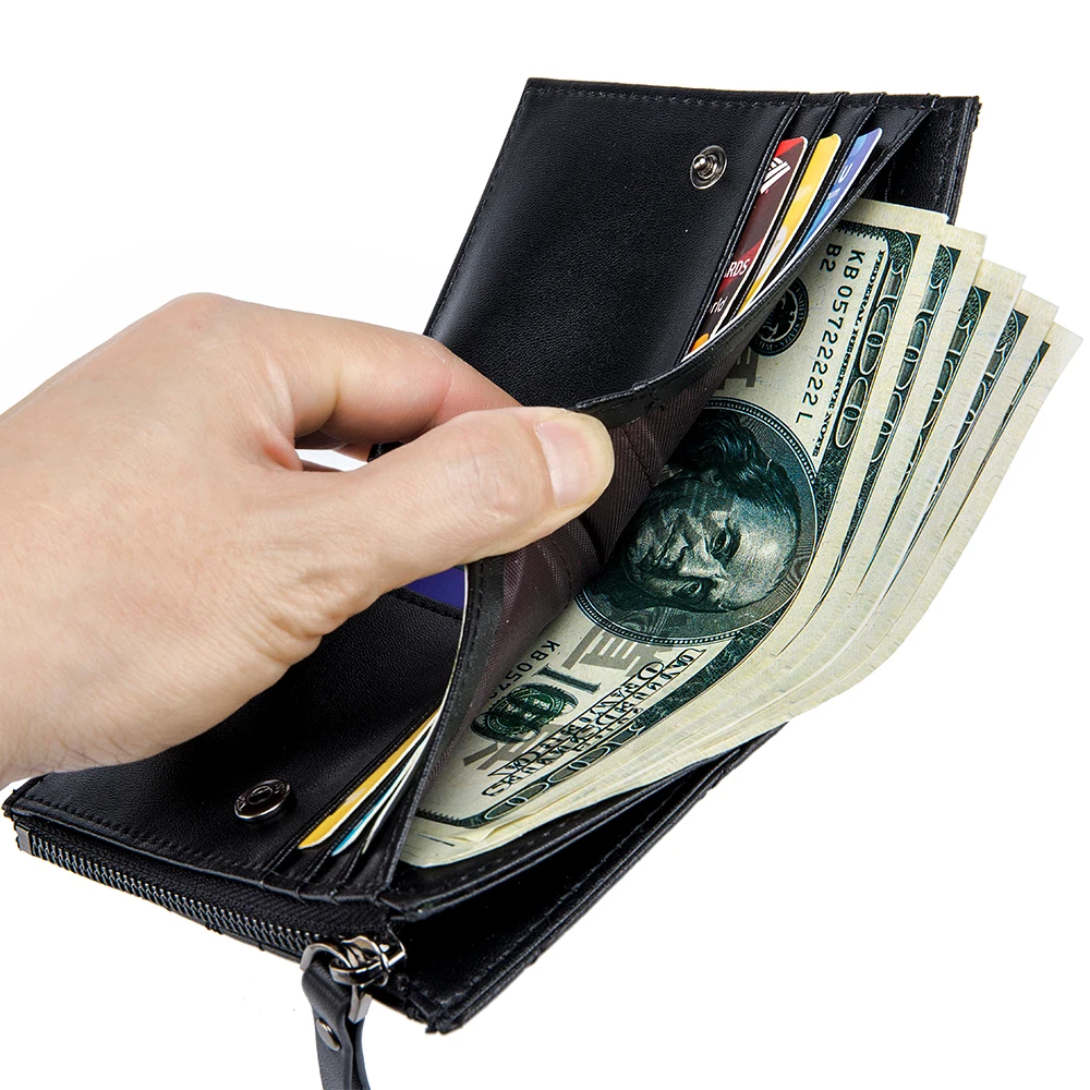 Womens Embroidered Short Wallets Small Compact Bifold Luxury Genuine Leather Pocket Wallet Ladies Mini Purse with Zipper Pouch