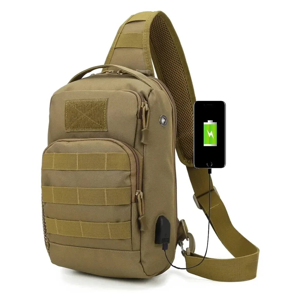 Tactical Backpack Tactical Shoulder Bag Molle Shoulder Backpacks Sling Daypack Backpack with USB Charging Port Chest Fishing Camping Fanny Pack