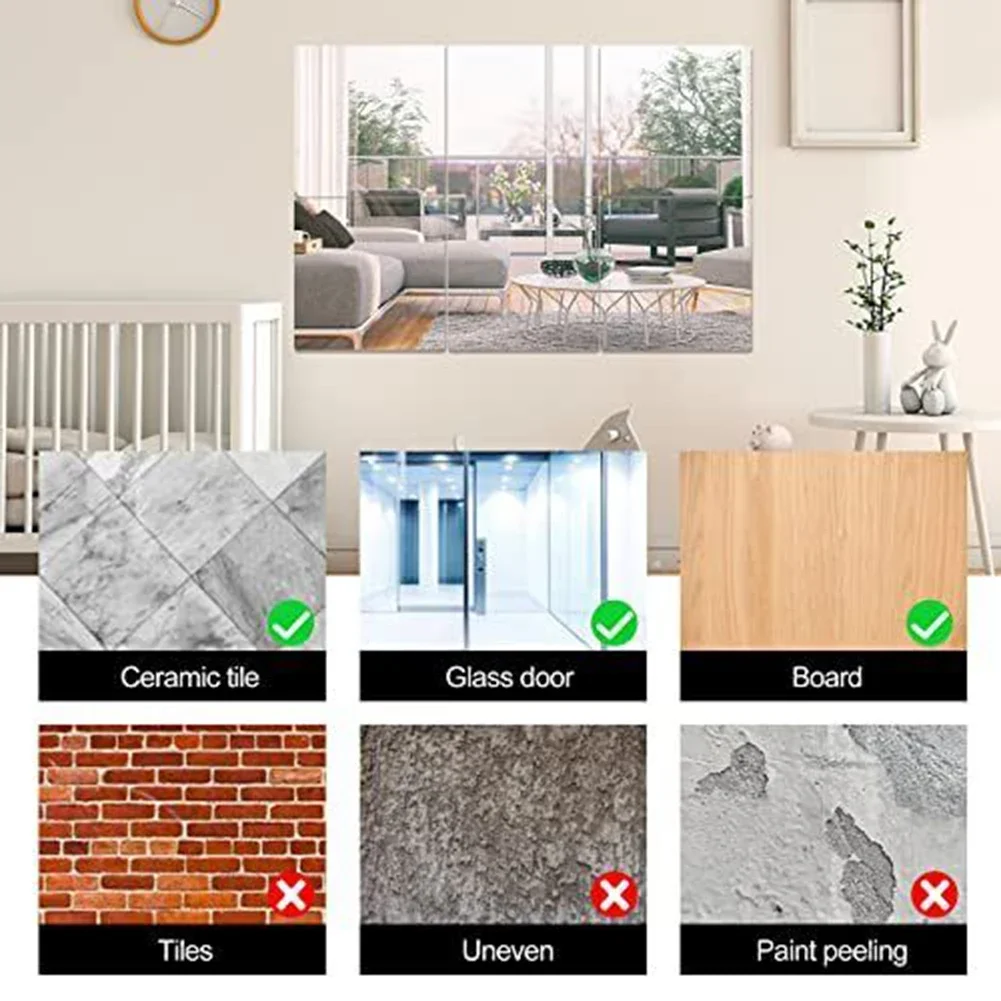 Square Wall Mirror Tiles Acrylic Flexible Sheets Sticky Wall Sticker 1pc 20 X 20 Cm for Door Bathroom Home