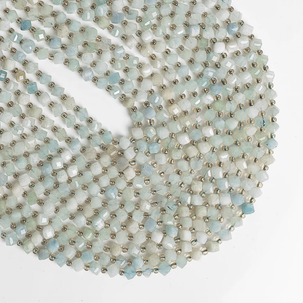Genuine Natural Aquamarine Beads Stone 6/8MM Loose Faceted Beaded Strands Grade AAA Gemstone Full Strand For Jewelry Making