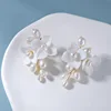 SLBRIDAL Handmade Rhinestones Crystal Pearls Flower Bridal Dangle Earring Wedding Drop Earring Women Girls Fashion Party Jewelry 1