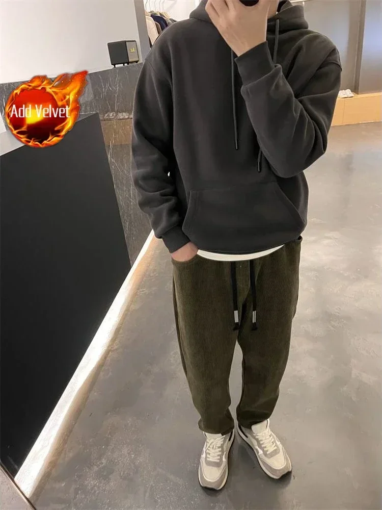 thumbnail image 1 of Sudadera con capucha para hombre, ropa de calle lisa, nueva sudadera, camisetas cálidas de invierno, sudadera con capucha holgada para hombre, oferta de bienvenida, sudadera sencilla de una pieza Emo, 1 of 5