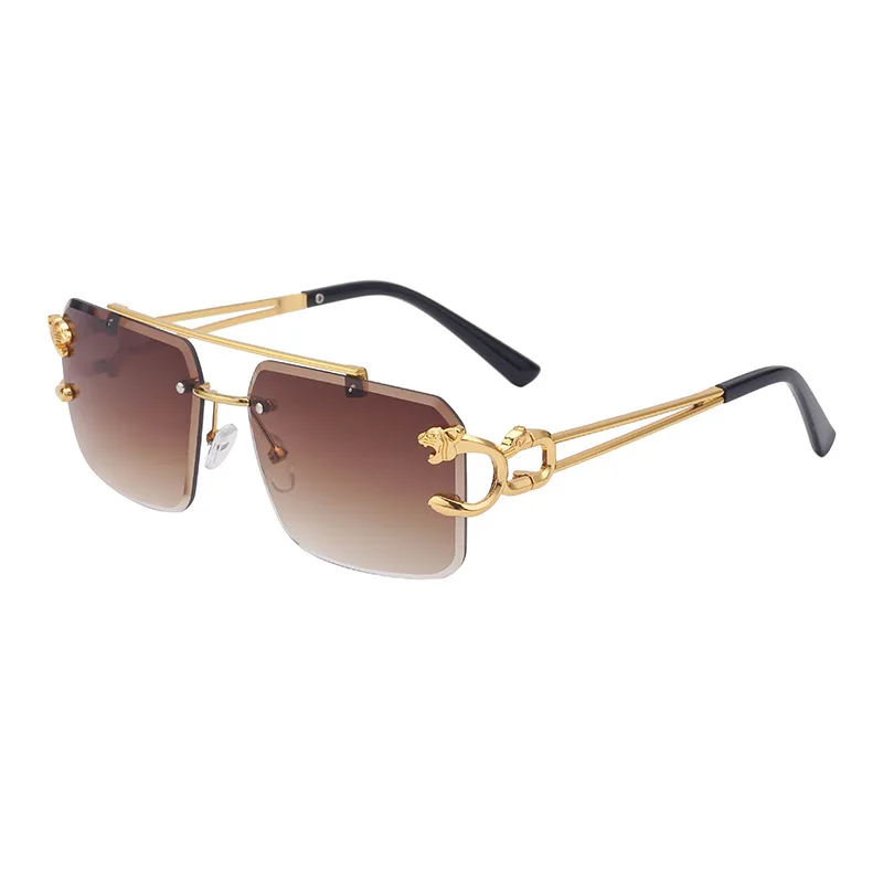 Chic Leopard Rimless Gradient Sunglasses with Double Bridges UV Protection
