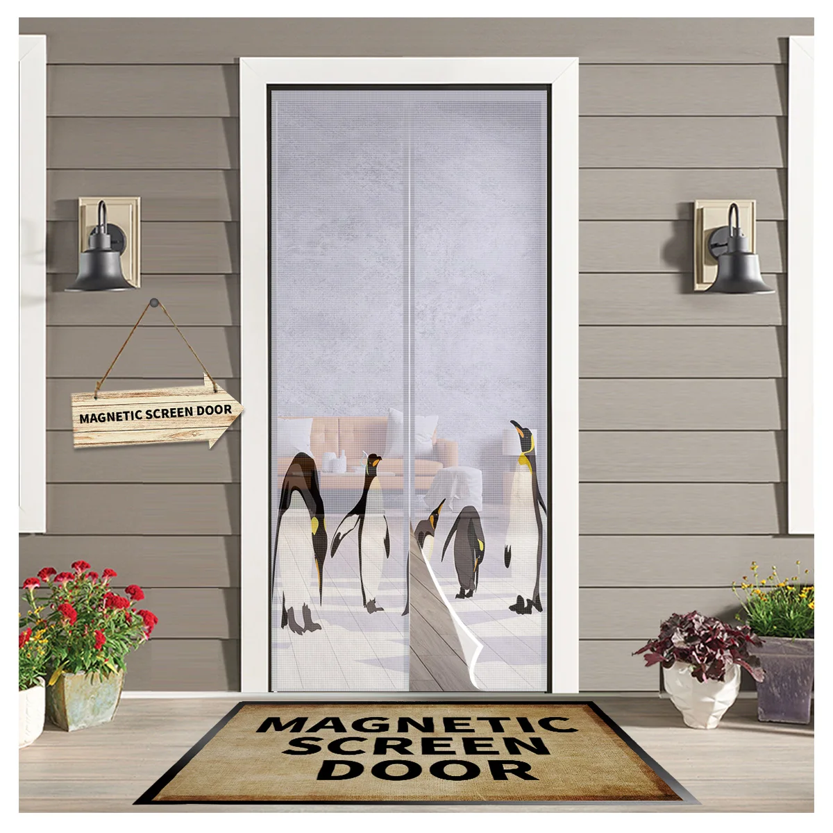 

Winter Theme Animal Penguin Summer Magnetic Screen Door Curtains Mosquito Net Door Curtain for Bedroom Kitchen Door Screens