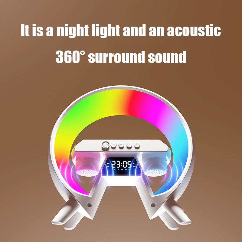 X63 Wireless Charger Colorful Atmosphere Light High-Quality Sound Long Battery Life Bluetooth Speaker Alarm Clock Time Display 5