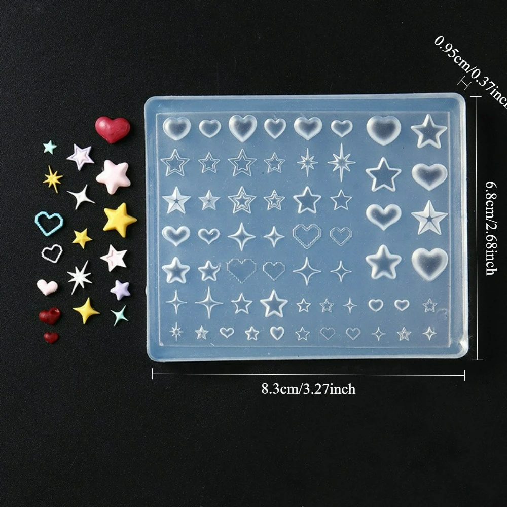 1pc 3D 네일 실리콘 몰드 조각 네일 아트 장식 DIY 하트 스타 펜타그램 네일 템플릿 네일 몰드 매니큐어 장식 도구