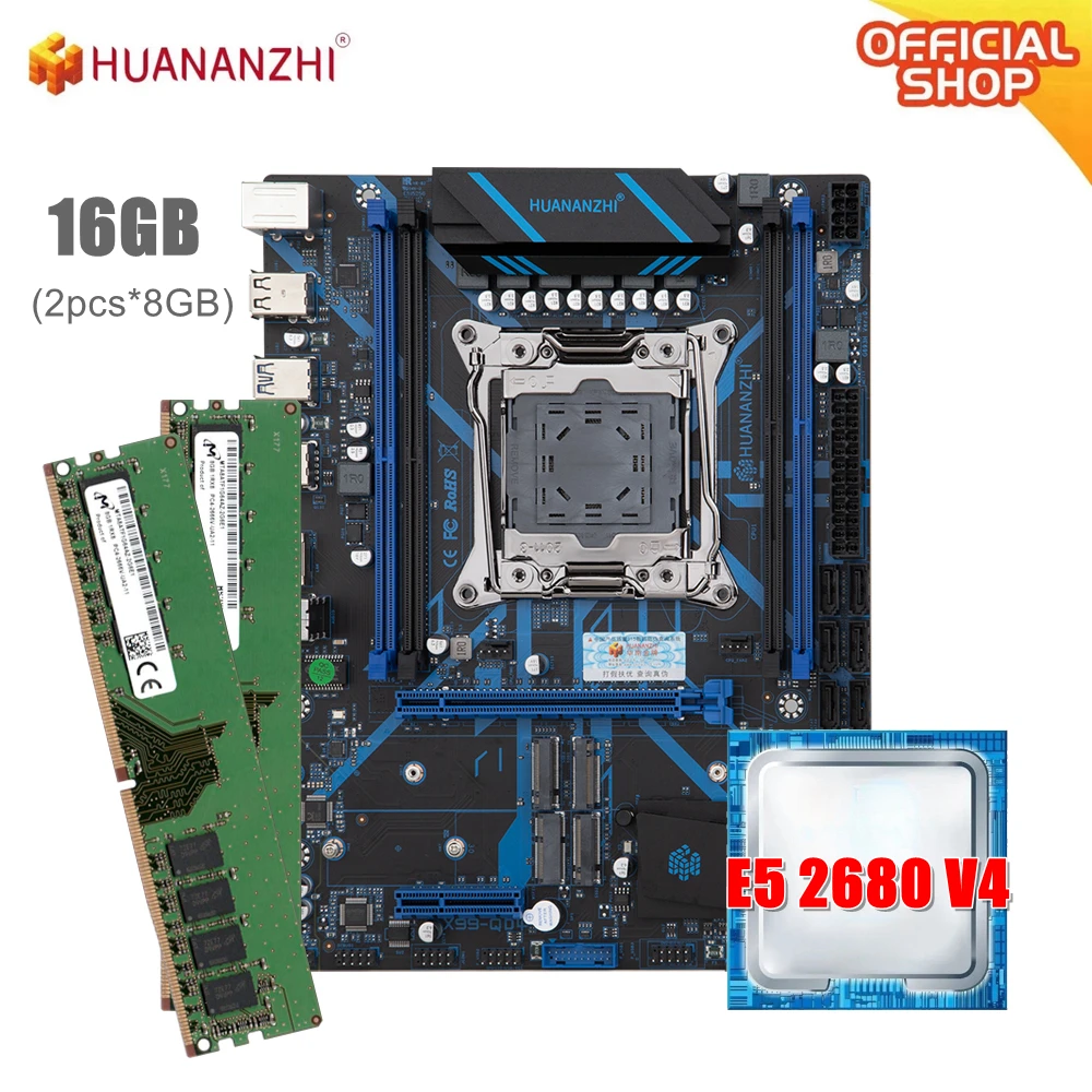 HUANANZHI QD4 kit xeon x99 Motherboard with E5 2680 V4 16GB (2*8G) RECC memory NVME SATA USB 3.0