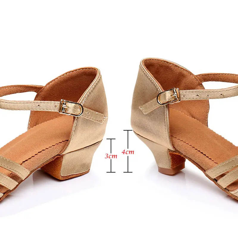 Children Girls Salsa Dance Shoes Kids Latin Tango Dance Shoes Low Heels 3.5cm Soft Sole Women Ballroom Dancing Shoes Sandals 3