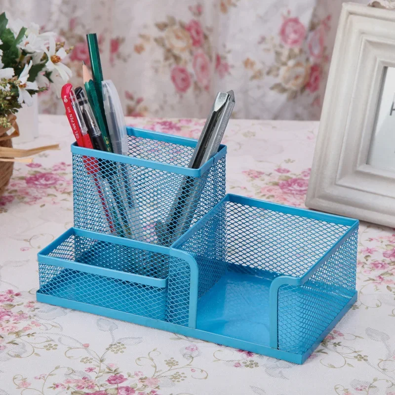 3-In-1 Desk Organizer Pencil Pen Holder Metal Hollow Mesh Wire Organizador De Escritorio Lapices Office Desk Accessories pen holder desk organizer pen and brush holder